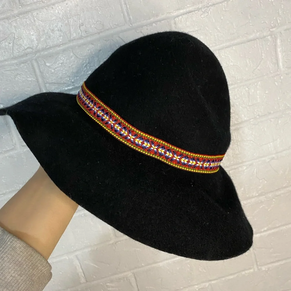 World Market Black 100% Wool Floppy Hat